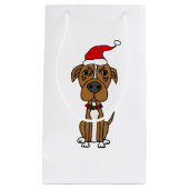サンタの帽子のクリスマスの漫画のかわいいブラウンのピット・ブル スモールペーパーバッグ (正面)