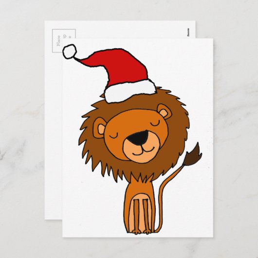 サンタの帽子のクリスマスの漫画のかわいいライオン シーズンポストカード (正面/裏面)