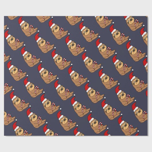 サンタの帽子のクリスマスの漫画のかわいい怠惰 ラッピングペーパー (フラット)