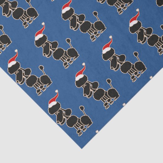 サンタの帽子のクリスマスの芸術のおもしろいで黒いプードル 薄葉紙 (詳細)