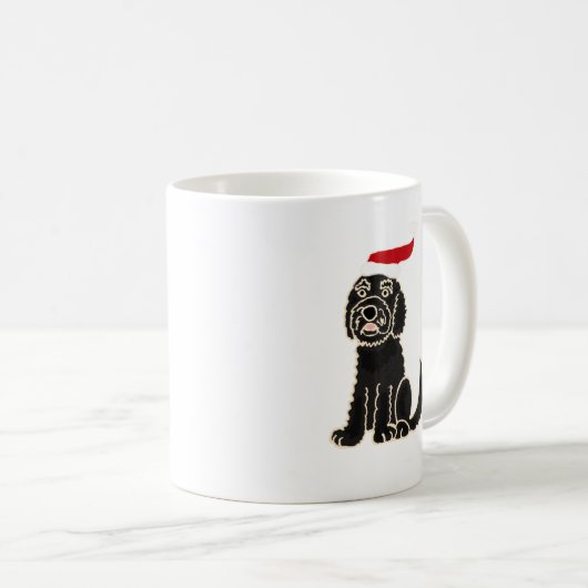 サンタの帽子のクリスマスの芸術のおもしろいで黒いLabradoodle コーヒーマグカップ (正面右)