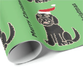 サンタの帽子のクリスマスの芸術のおもしろいで黒いLabradoodle ラッピングペーパー (ロールコーナー)