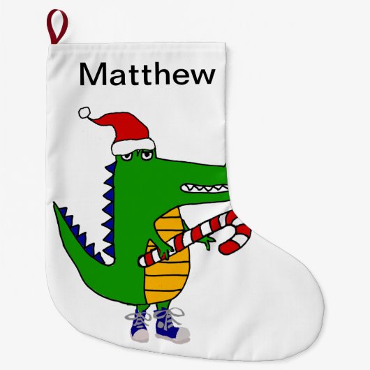 サンタの帽子のクリスマスの芸術のおもしろいなわに ラージクリスマスストッキング (正面)