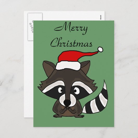 サンタの帽子のクリスマスの芸術のおもしろいなアライグマ シーズンポストカード (正面/裏面)