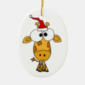 サンタの帽子のクリスマスの芸術のおもしろいなキリン セラミックオーナメント (正面)
