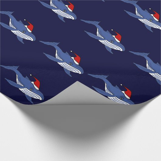 サンタの帽子のクリスマスの芸術のおもしろいなシロナガスクジラ ラッピングペーパー (角)