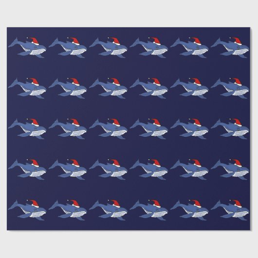 サンタの帽子のクリスマスの芸術のおもしろいなシロナガスクジラ ラッピングペーパー (フラット)