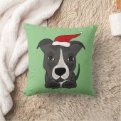 サンタの帽子のクリスマスの芸術のおもしろいな灰色のピットブル クッション (ブランケット)