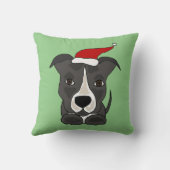 サンタの帽子のクリスマスの芸術のおもしろいな灰色のピットブル クッション (裏面)