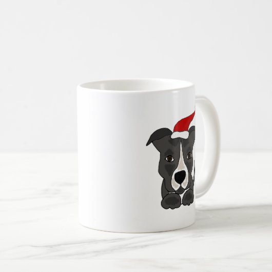 サンタの帽子のクリスマスの芸術のおもしろいな灰色のピットブル コーヒーマグカップ (正面右)