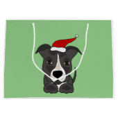 サンタの帽子のクリスマスの芸術のおもしろいな灰色のピットブル ラージペーパーバッグ (正面)