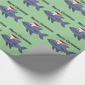 サンタの帽子のクリスマスの芸術のおもしろいな鮫 ラッピングペーパー (角)