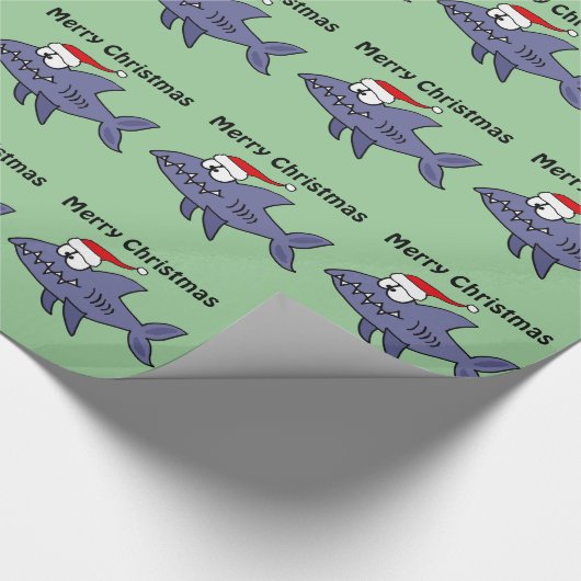 サンタの帽子のクリスマスの芸術のおもしろいな鮫 ラッピングペーパー (角)