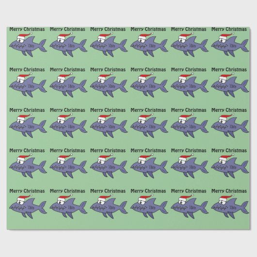 サンタの帽子のクリスマスの芸術のおもしろいな鮫 ラッピングペーパー (フラット)