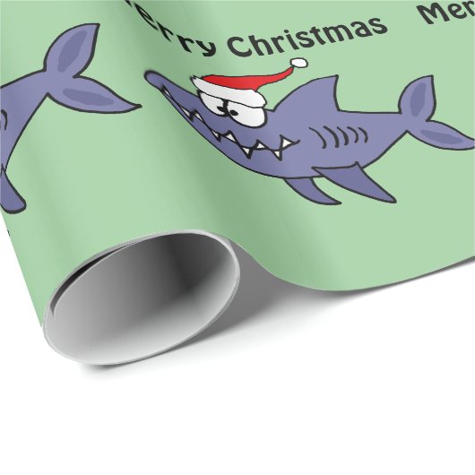 サンタの帽子のクリスマスの芸術のおもしろいな鮫 ラッピングペーパー (ロールコーナー)