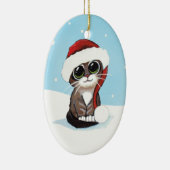 サンタの帽子のクリスマスの虎猫の子ネコ セラミックオーナメント (右)