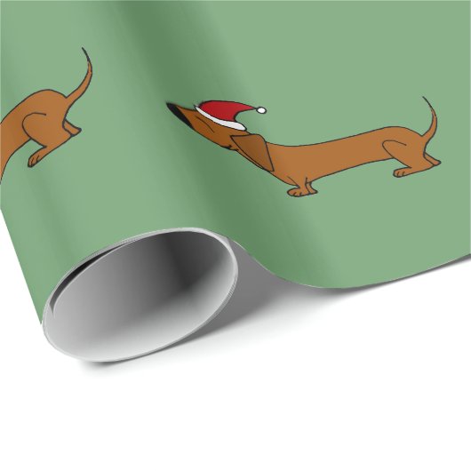 サンタの帽子のクリスマスの覆いのおもしろいなダックスフント犬 ラッピングペーパー (ロールコーナー)