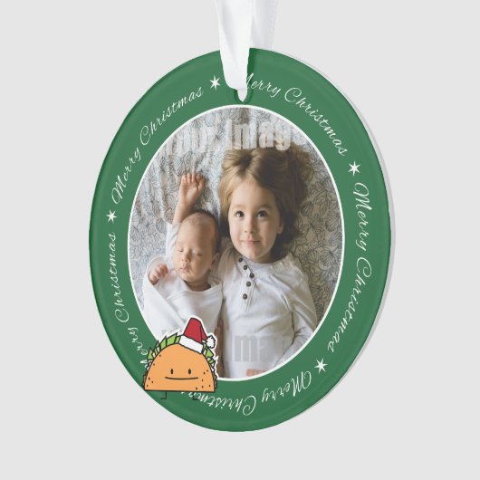 サンタの帽子のクリスマスの貝肉サルサを身に着けているタコス オーナメント (正面)