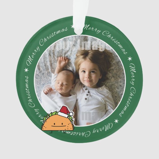 サンタの帽子のクリスマスの貝肉サルサを身に着けているタコス オーナメント (正面)