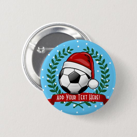 サンタの帽子のクリスマスを身に着けているサッカーボール 缶バッジ (正面&裏面)
