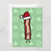サンタの帽子のクリスマスを身に着けているベーコン シーズンポストカード (正面/裏面)