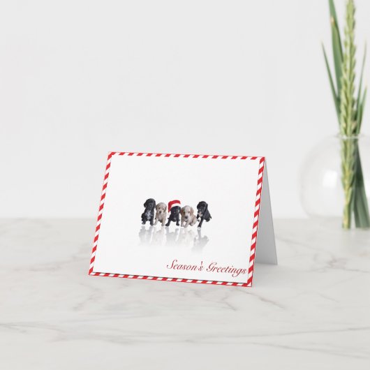 サンタの帽子のクリスマスカードのコッカースパニエルの子犬 シーズンカード (正面)