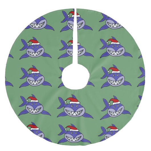 サンタの帽子のクリスマスツリーのスカートのおもしろいな鮫 ブラッシュドポリエステルツリースカート (正面)
