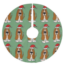 サンタの帽子のクリスマスツリーのスカートのおもしろいのバセットハウンド ブラッシュドポリエステルツリースカート