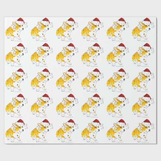 サンタの帽子のコーギーのクリスマス及び休日の包装紙 ラッピングペーパー (フラット)