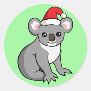 サンタの帽子のスケッチのステッカーのかわいいクリスマスのコアラ ラウンドシール