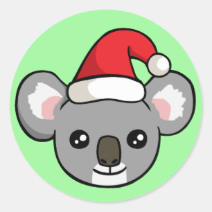 サンタの帽子のスケッチのステッカーのかわいいクリスマスのコアラ ラウンドシール