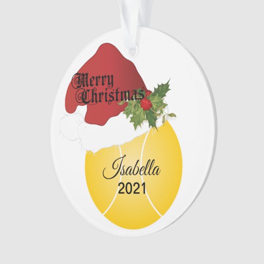 サンタの帽子のテニスのデザイン| DIYの名前 オーナメント (正面)