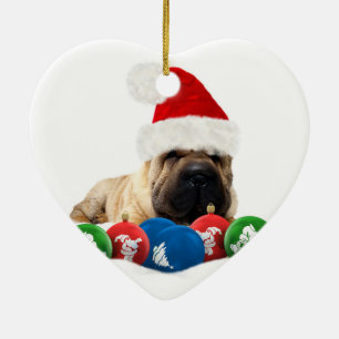 サンタの帽子のハートのオーナメントのShar Pei セラミックオーナメント