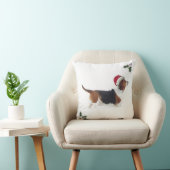 サンタの帽子のバセットハウンドが付いているクリスマスの枕 クッション (椅子)