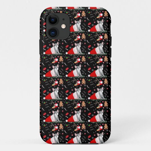 サンタの帽子のパターンのフレンチブルドッグの子犬 Case-Mate iPhoneケース (裏面)
