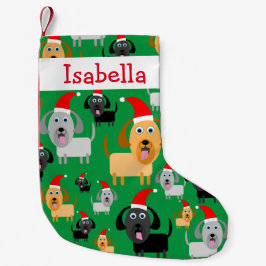 サンタの帽子のパーソナライズなおもしろいのかわいい犬 スモールクリスマスストッキング
