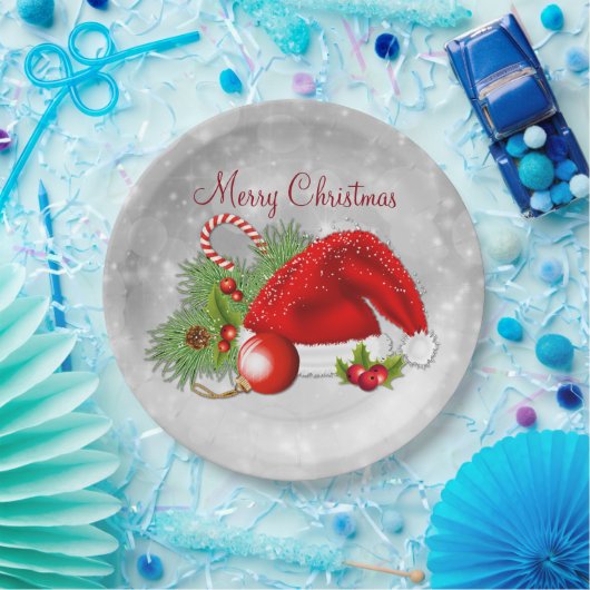 サンタの帽子のフェスティバルのクリスマス ペーパープレート (パーティー)