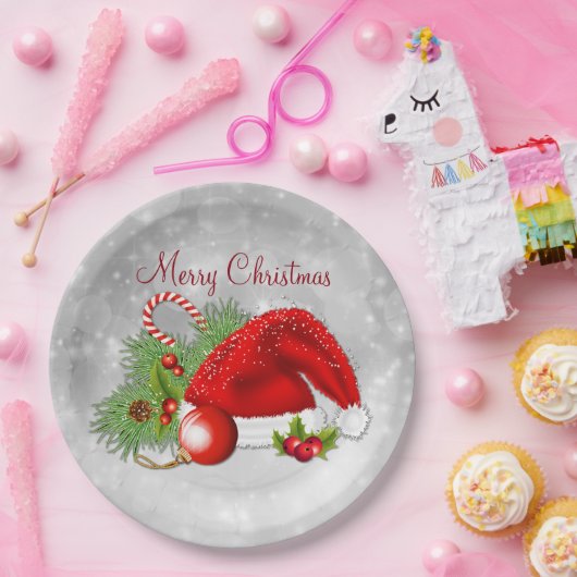 サンタの帽子のフェスティバルのクリスマス ペーパープレート (パーティー)