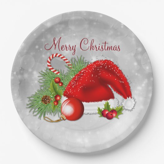 サンタの帽子のフェスティバルのクリスマス ペーパープレート (正面)