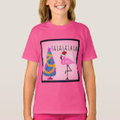 サンタの帽子のフラミンゴの女の子のTシャツ Tシャツ (正面)