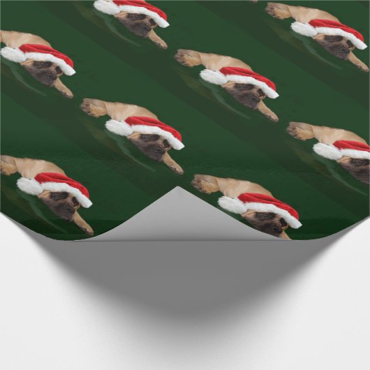 サンタの帽子のマスティフ ラッピングペーパー (角)
