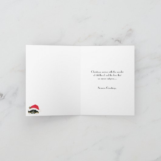 サンタの帽子のメッセージカードの黒い三クリスマスの子犬 シーズンカード (内部)