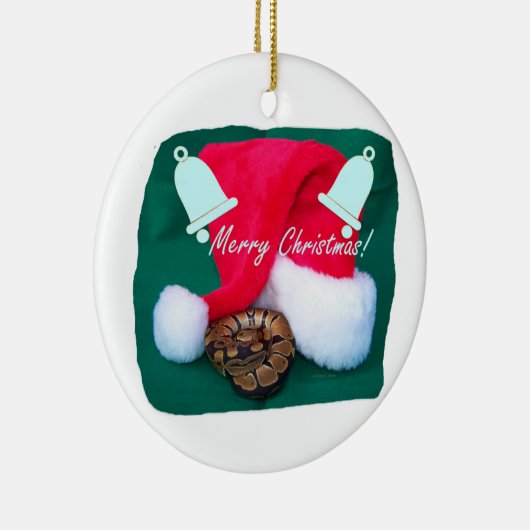 サンタの帽子のメリークリスマスおよび鐘によって蛇行させて下さい セラミックオーナメント (右)