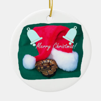 サンタの帽子のメリークリスマスおよび鐘によって蛇行させて下さい セラミックオーナメント