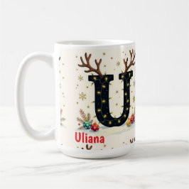 サンタの帽子のモノグラムイニシャルU メリークリスマス コーヒーマグカップ
