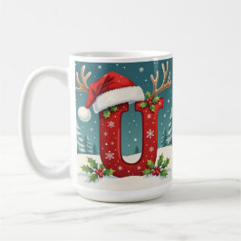 サンタの帽子のモノグラムイニシャルU メリークリスマス コーヒーマグカップ