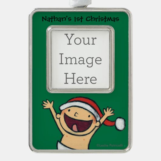 サンタの帽子のレスリーPatricelliのベビーの踊り シルバープレートフレームオーナメント (正面)