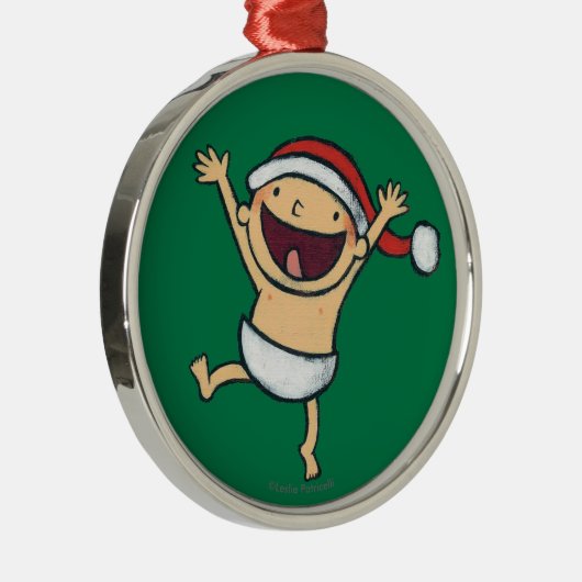 サンタの帽子のレスリーPatricelliのベビーの踊り メタルオーナメント (右)