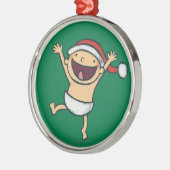 サンタの帽子のレスリーPatricelliのベビーの踊り メタルオーナメント (左)