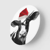 サンタの帽子の乳牛 ラウンド壁時計 (傾斜)